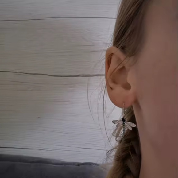 Emerald Green Dragonfly Dangle Earrings - Picture 8 of 10